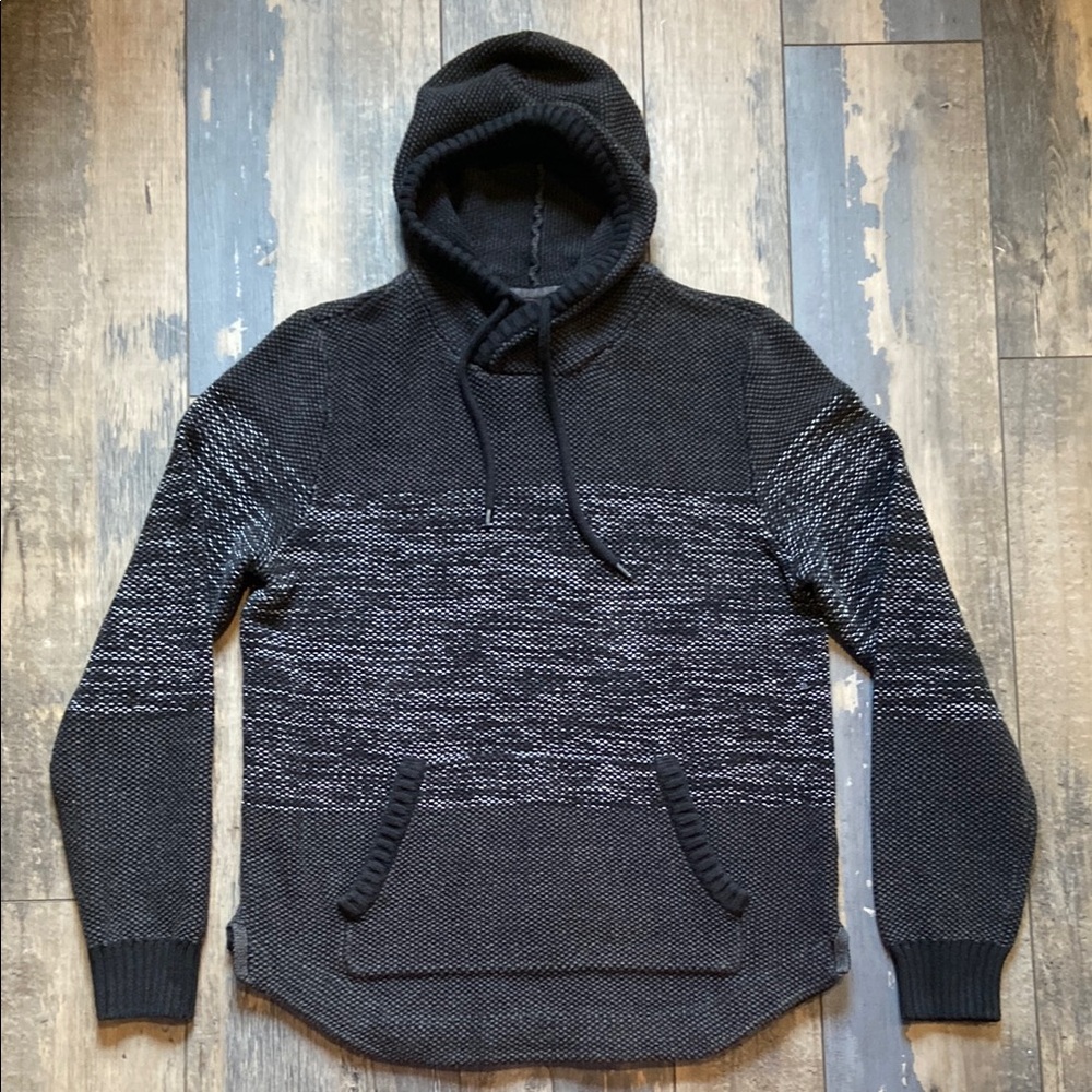 Retrofit Mens Pullover Hoodie Sweatshirt Sweater Cozy Black Gray Knit Size Large